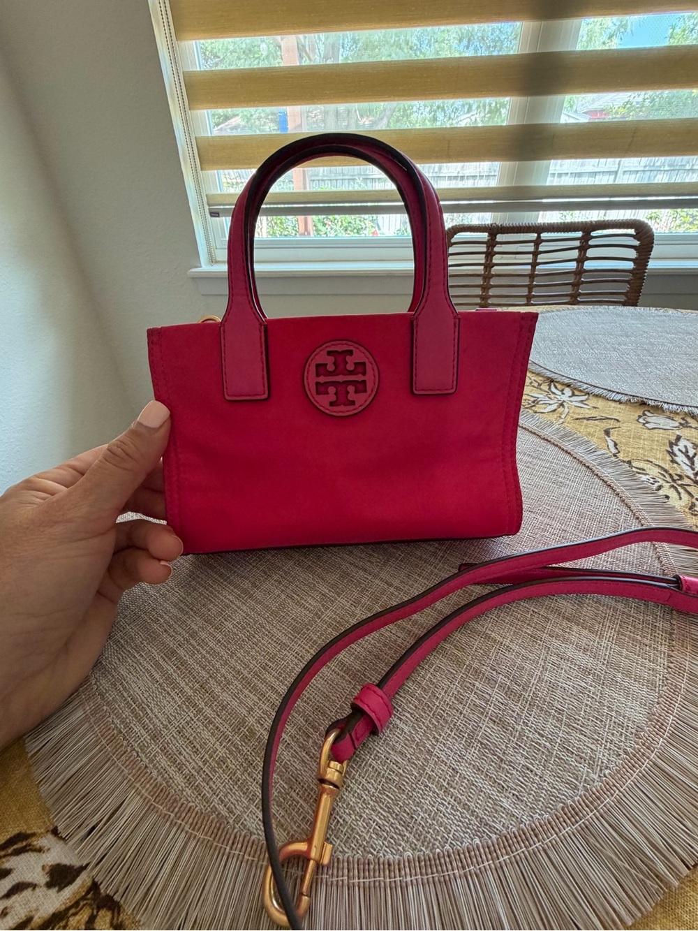 Tory Burch Fuchsia Mini Tote with Logo Medallion